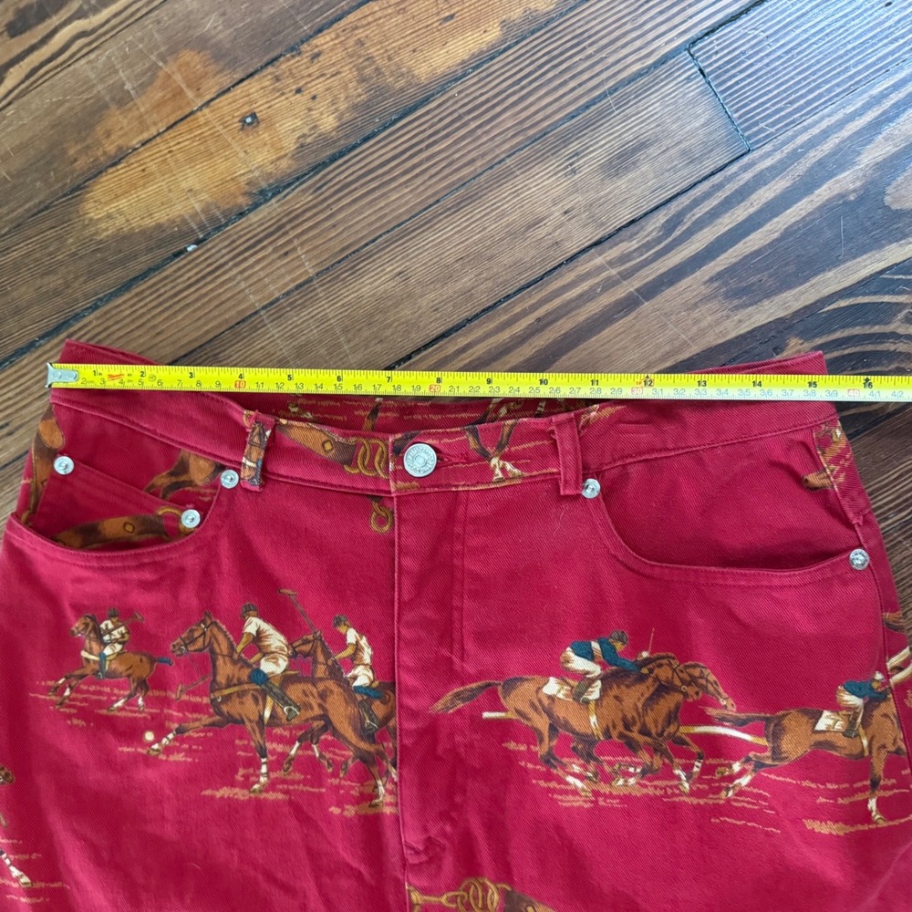 Vintage Ralph Lauren Skirt Horse Print Red Denim Long Women's Size 12 80s 90s - Picture 13 of 14
